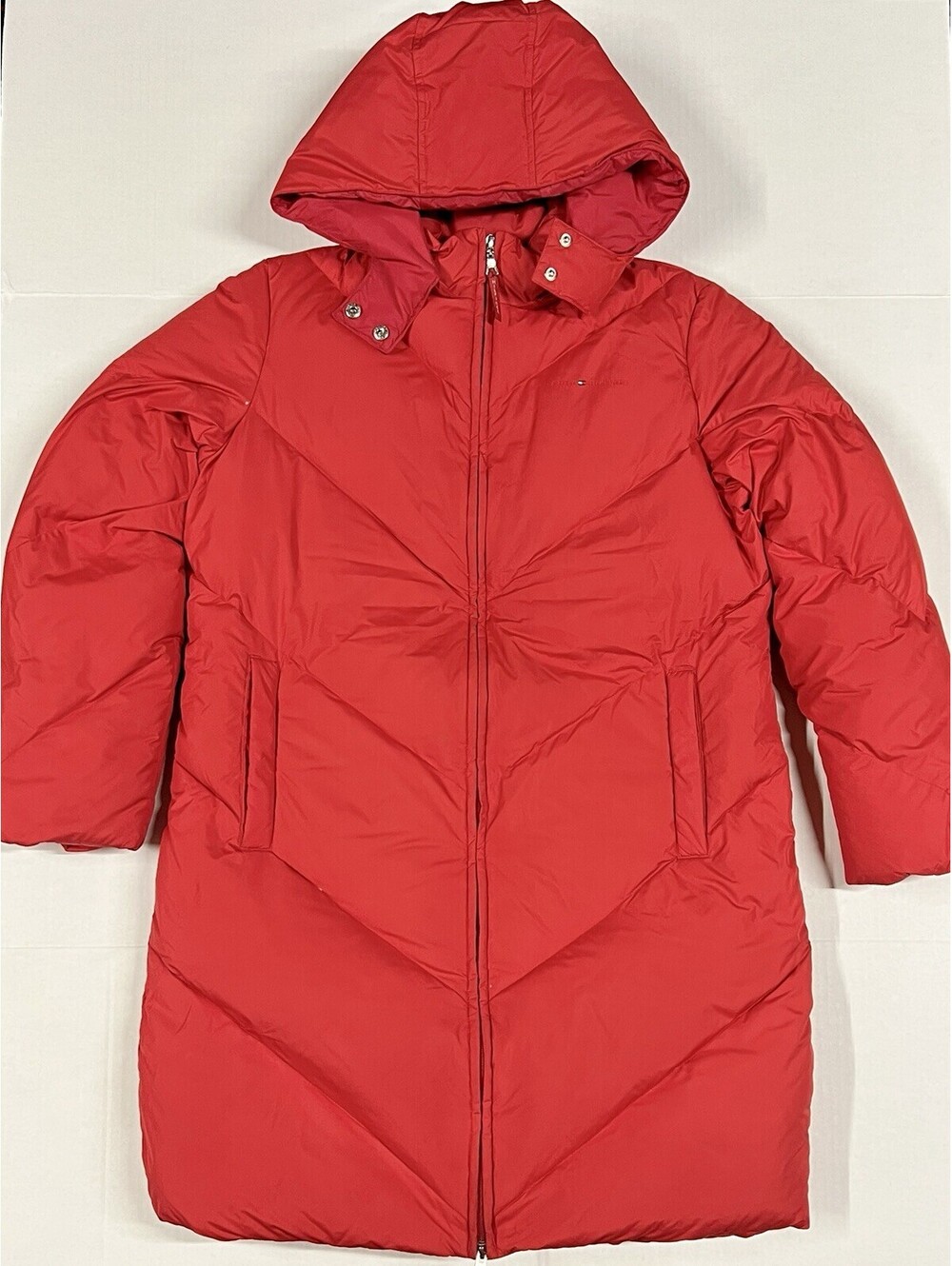 Vintage Tommy Hilfiger Down Puffer Long Jacket Fits Sz L Red 2001 Down Waterfowl